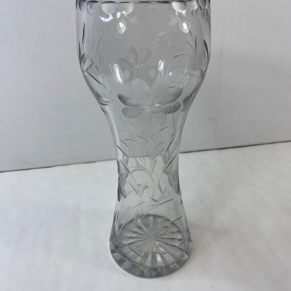 Clear Corset Cut Glass 12" Crystal Vase Floral Daisy Star Center Vintage - Picture 6 of 8